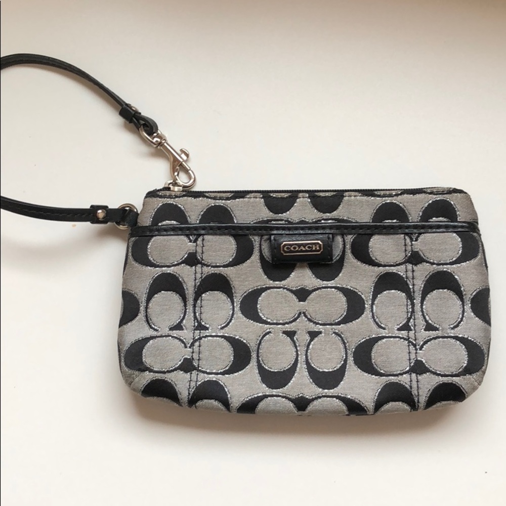 Coach black and silver wristlet